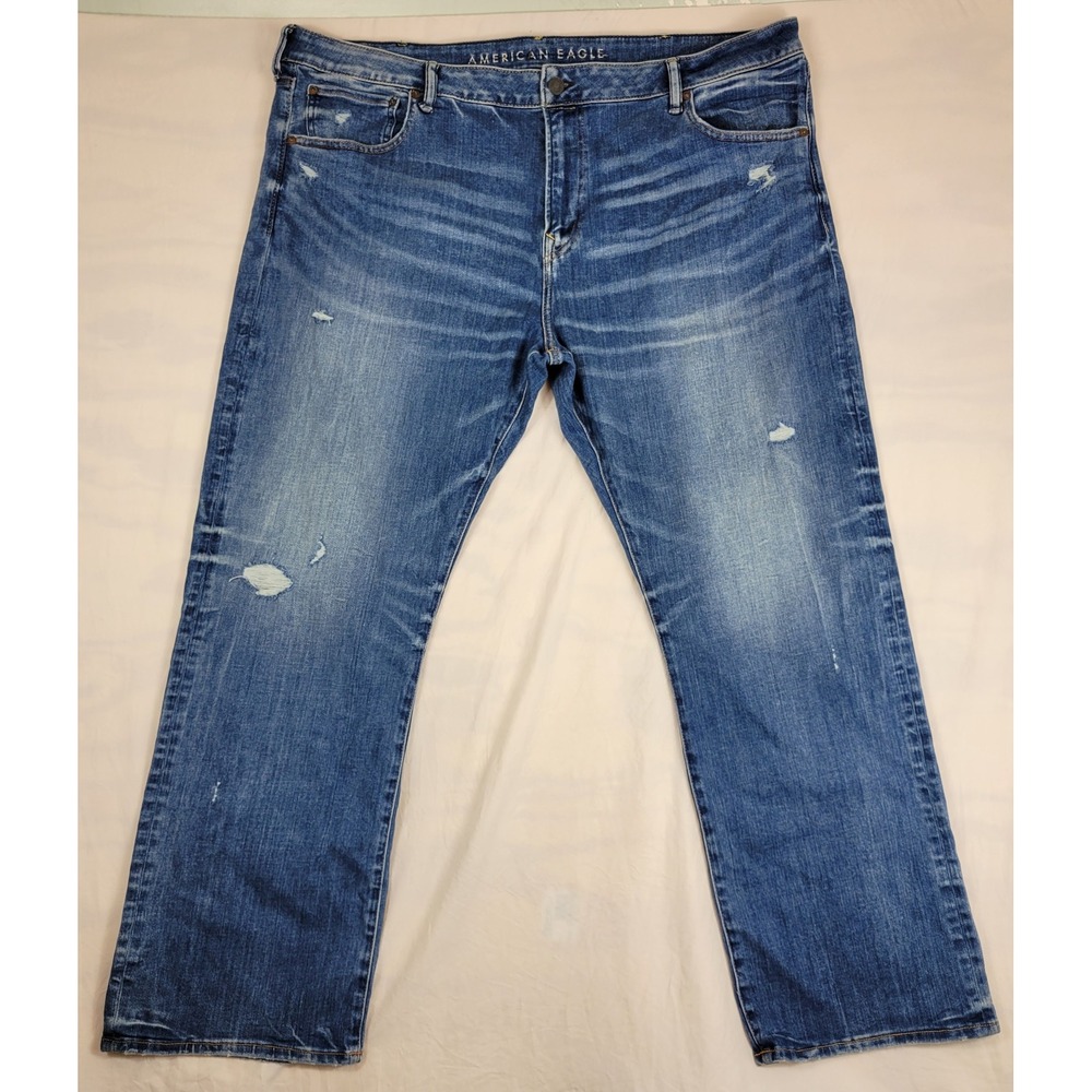 American Eagle Airflex+ Original Bootcut Jeans Mens 46x33 Blue Distressed Denim